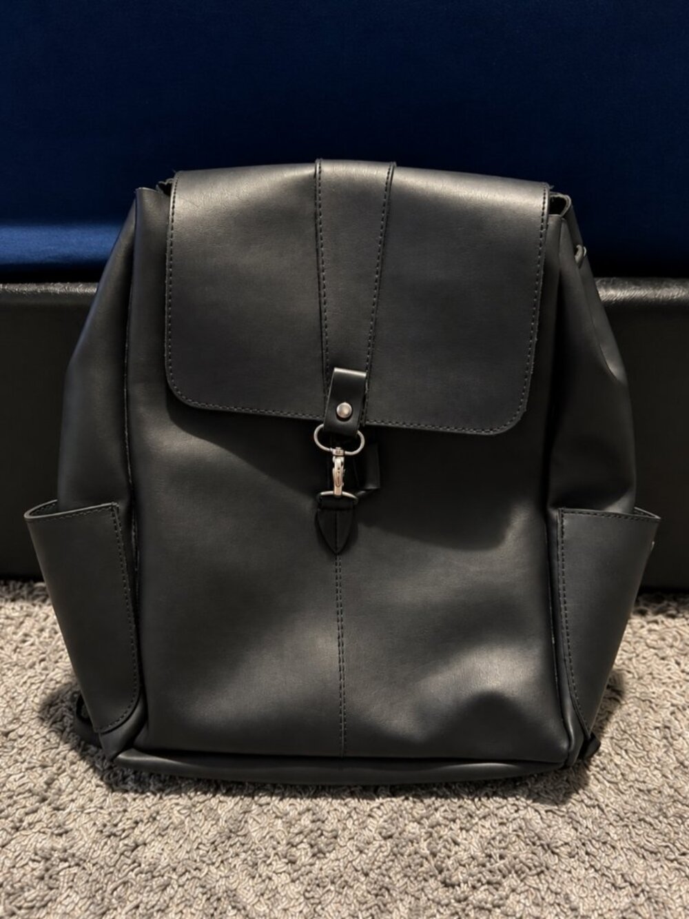 Women's Black Faux Leather Medium Backpack Purse with Side Pockets